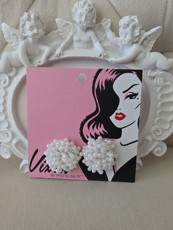 Vixen by Micheline Pitt Jewelry - Vixen by Micheline Pitt White Pearl Cluster Stud Earrings, Retired, NWT